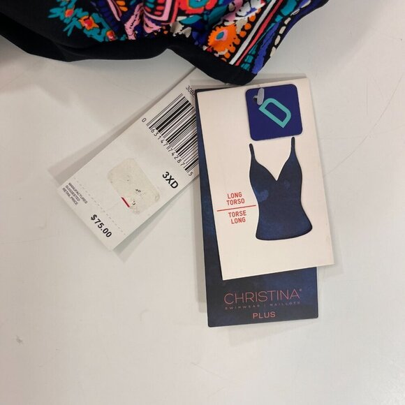 Christina Swimwear Tankini Bathing Suit Top Women Plus 3XD Black Floral Long NWT - Picture 8 of 10